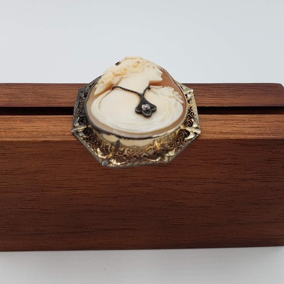 Vintage 1950's Victorian Lady Cameo Pin/Brooch Pendant - Picture 3 of 16